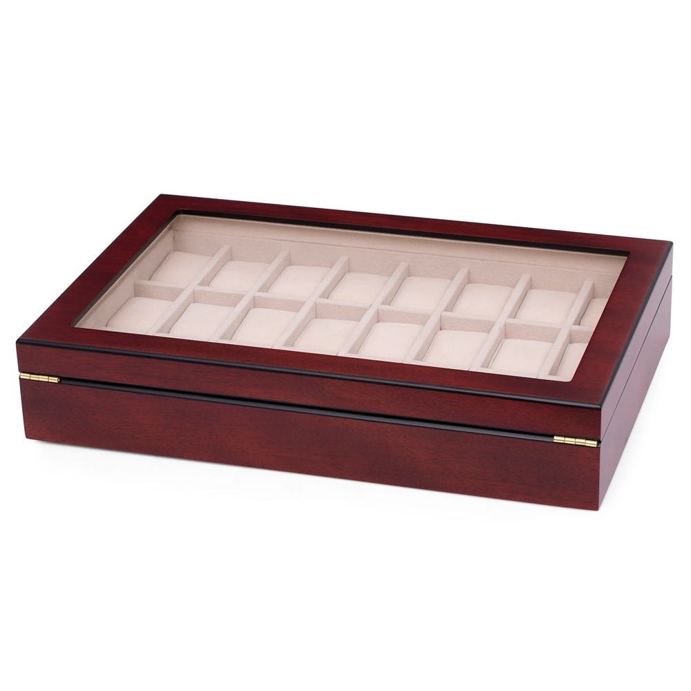 CHERRY WOOD DISPLAY WATCH BOX Jewelry Case WATCHES ⌚️⏱️ with key lock - Picture 3 of 10